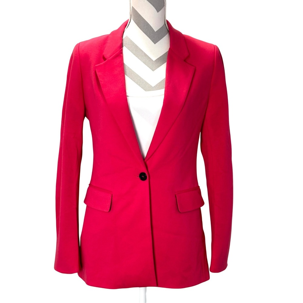 LYSSE Womens Ponte Blazer Jacket Hot Pink One Button Notch Lapel Size S - Picture 1 of 11
